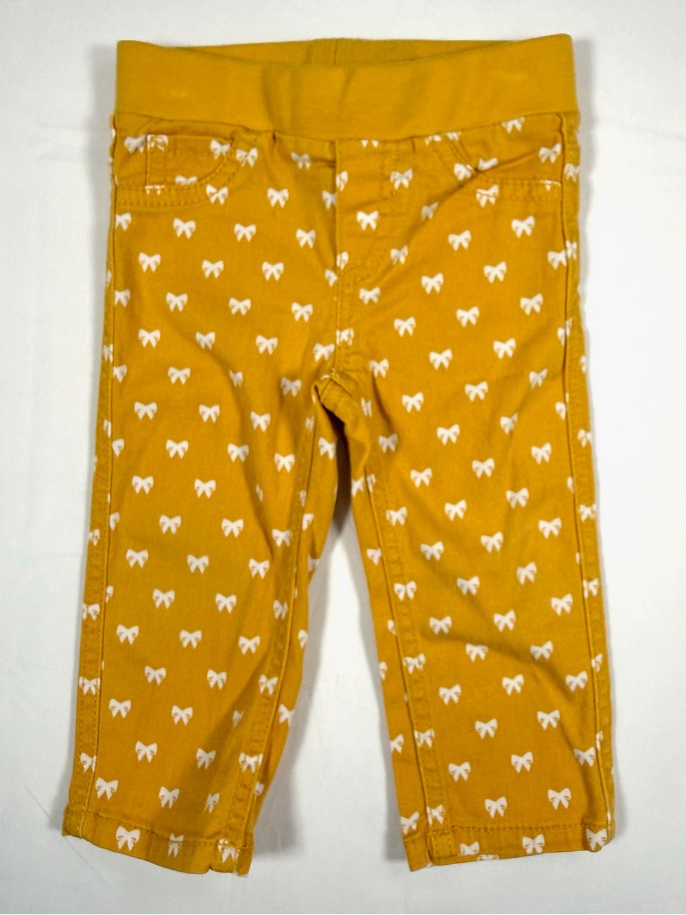 CHEROKEE Girls Jegging Pants Size 12M Mustard Yellow Bow Print Cottagecore